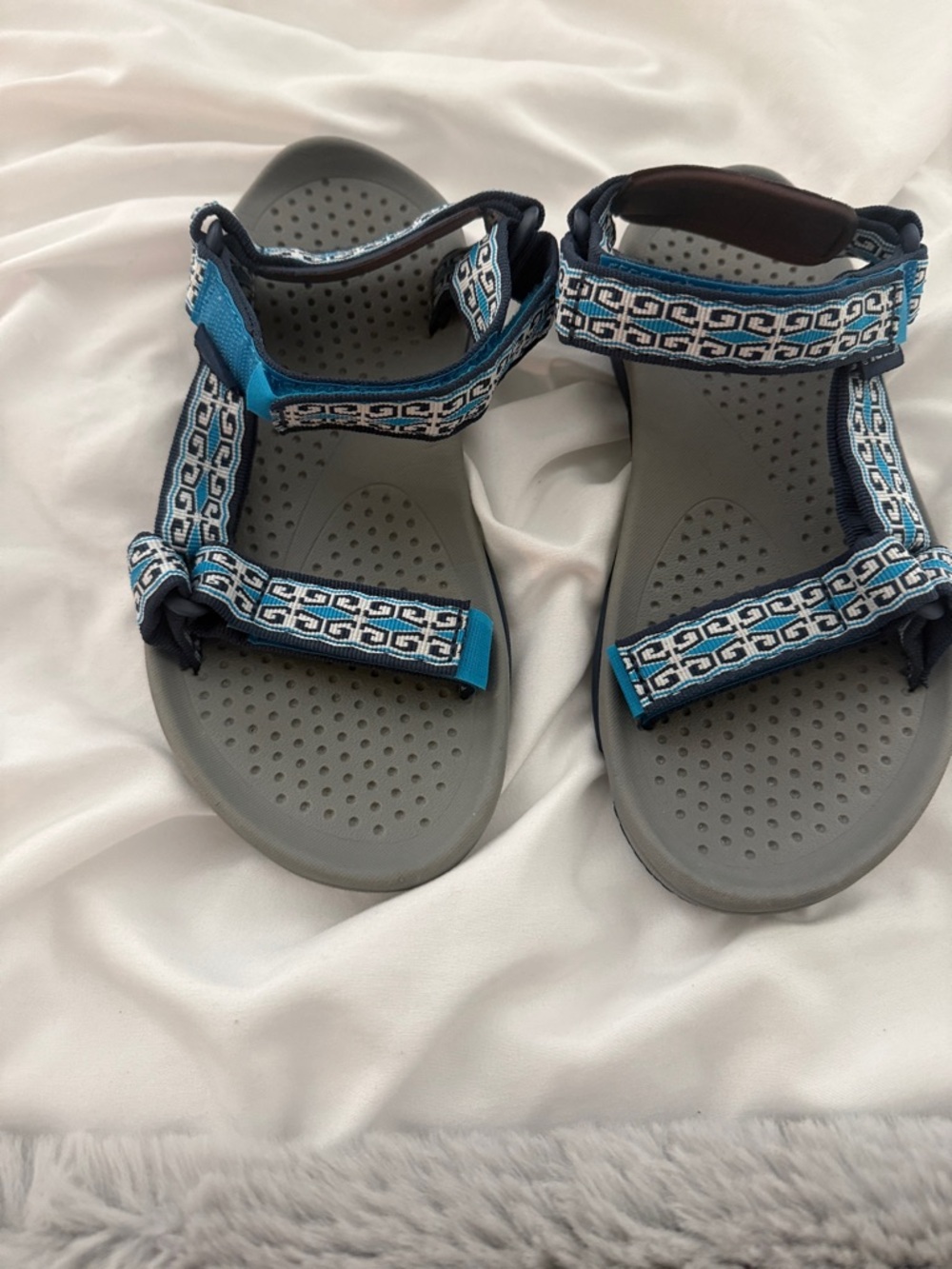 Teva Blue and Gray Patterned Strap Sandals